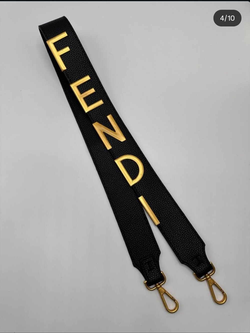 FENDI Black Leather Logo Strap with Gold Hardware